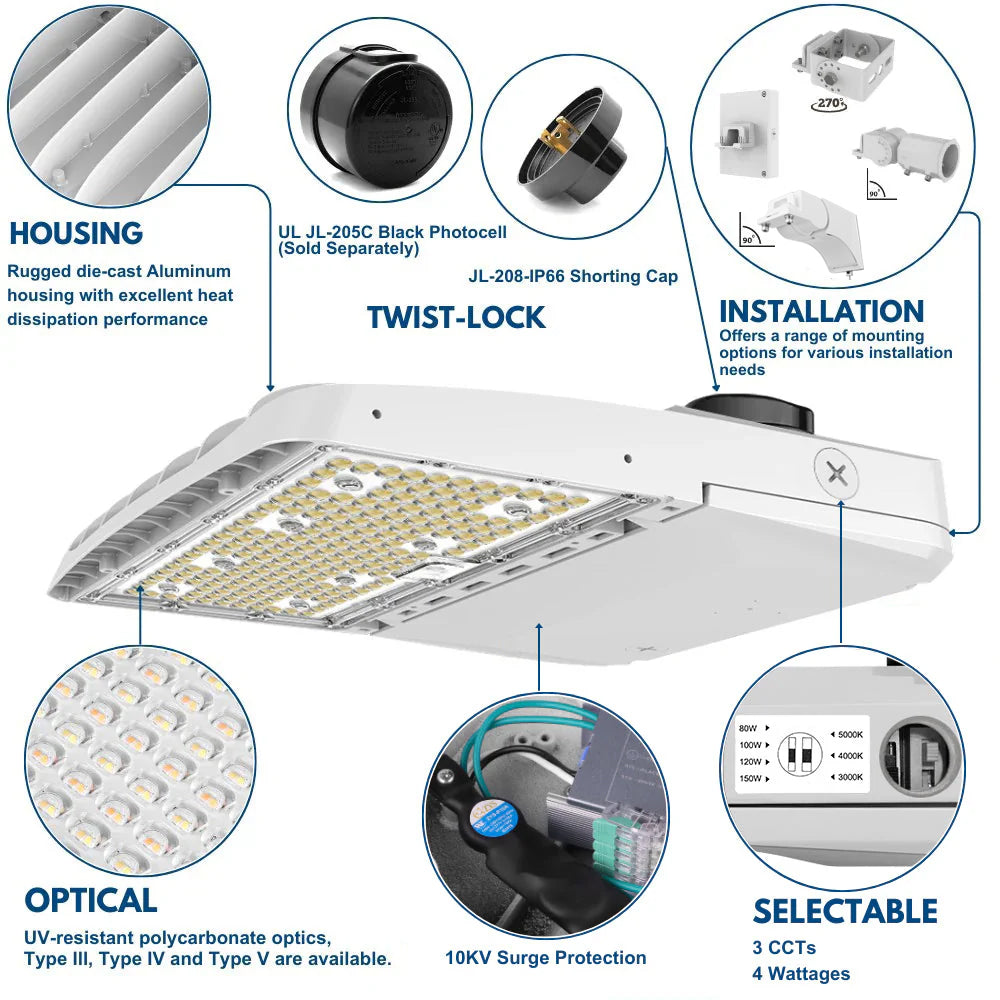 Konlite Vela I LED White Parking Lot Light product details