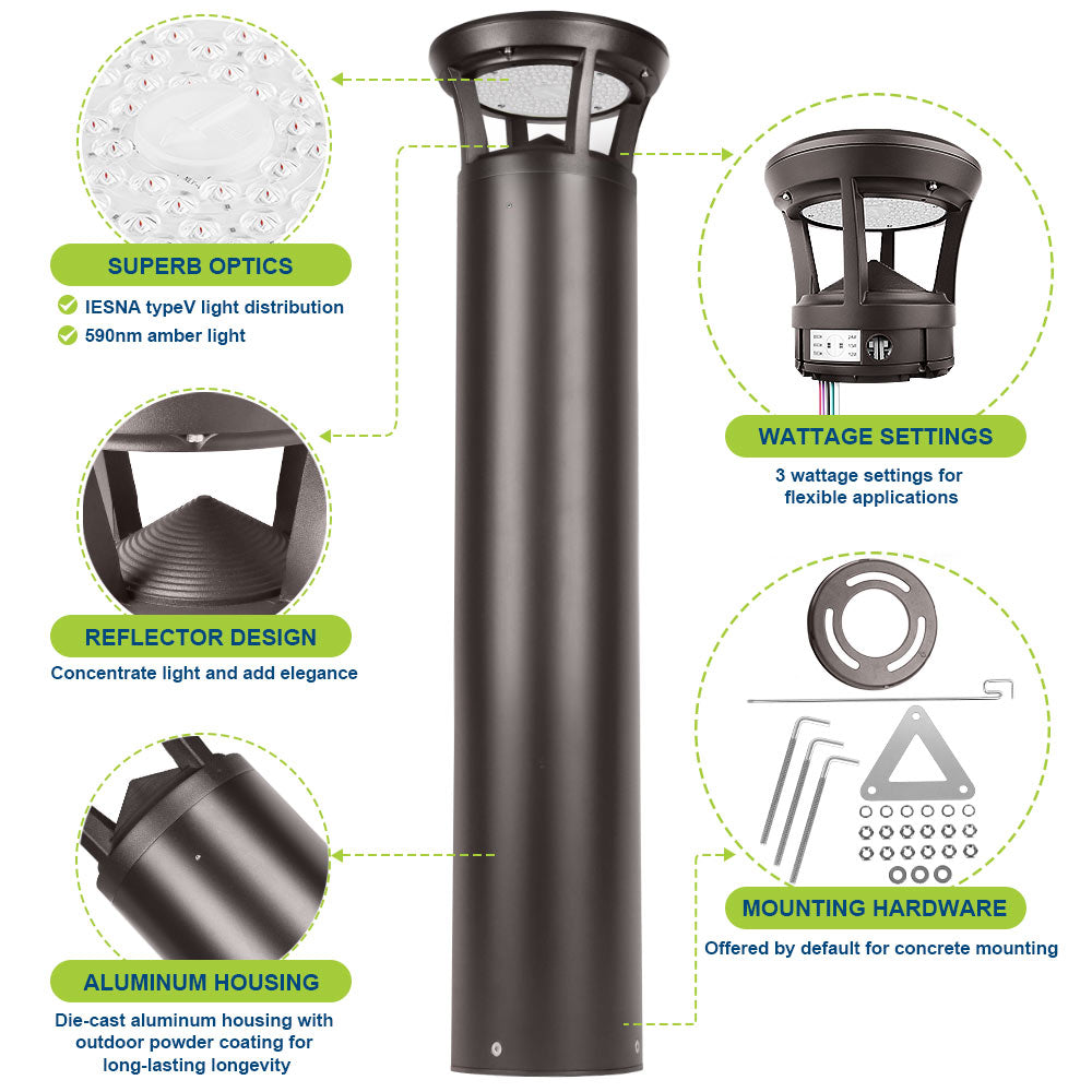 Highlighted features of Konlite Atria Turtle Friendly LED 3ft Dark Bronze Bollard Light