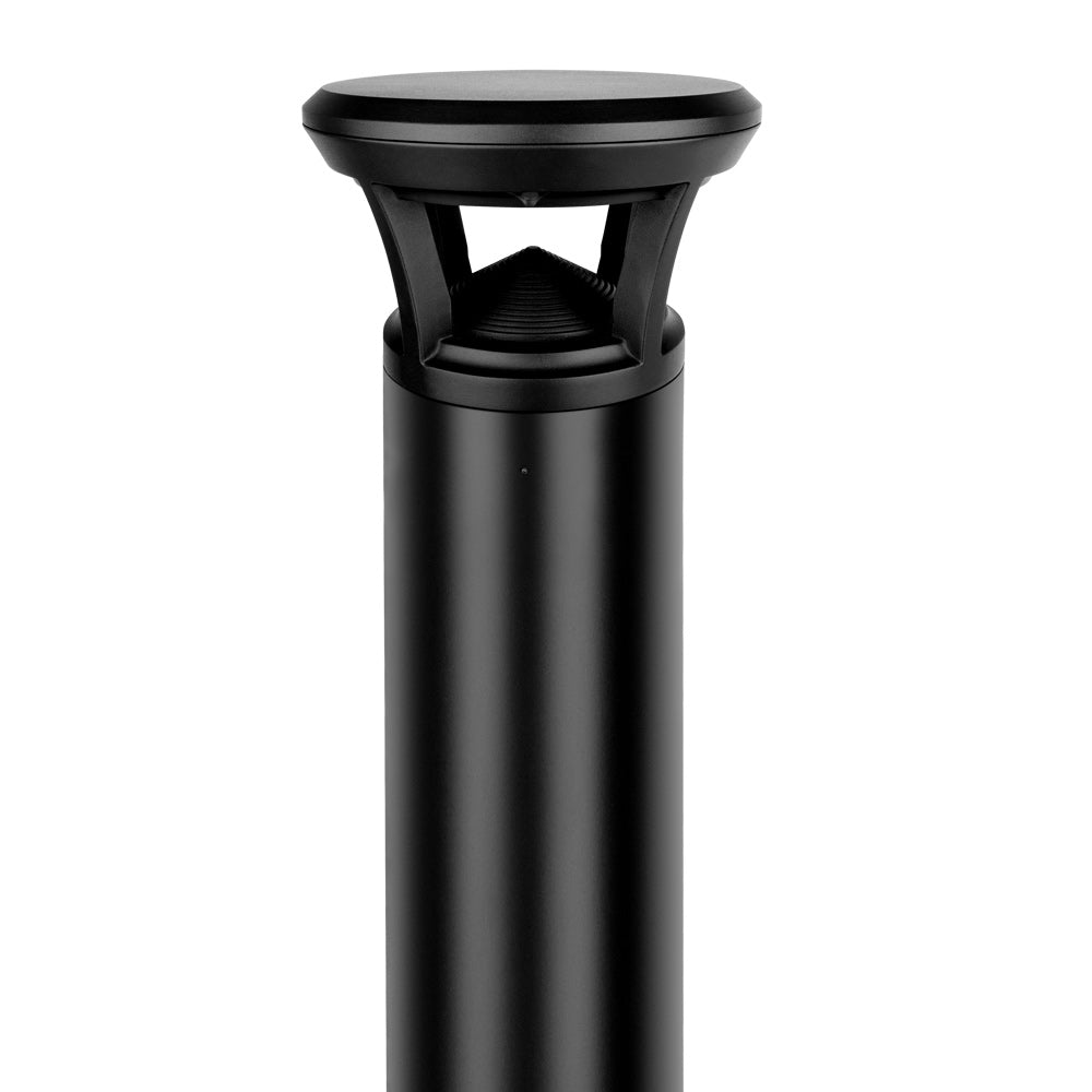 3ft Black Flat Top outdoor LED Bollard light fixture on a white background