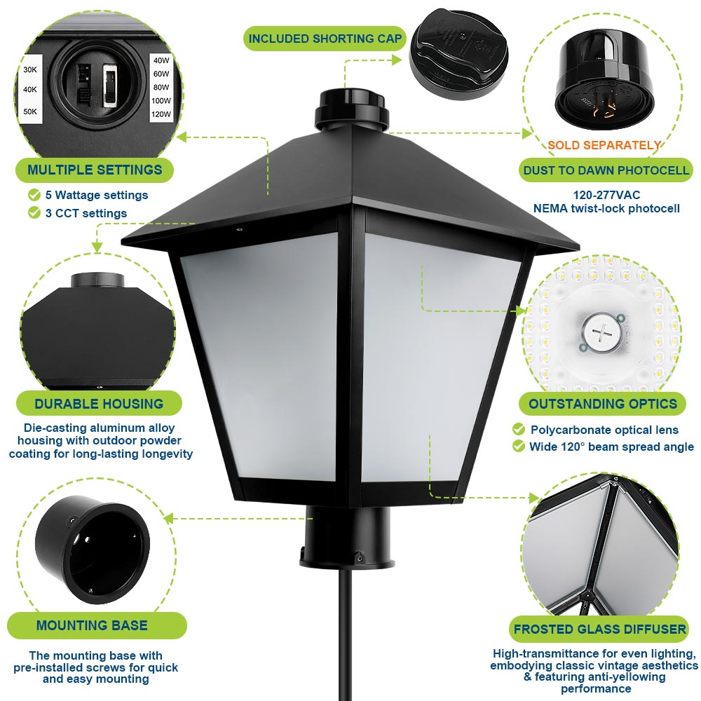 Product detailsof 120W Konlite LED Lantern Post Top Light