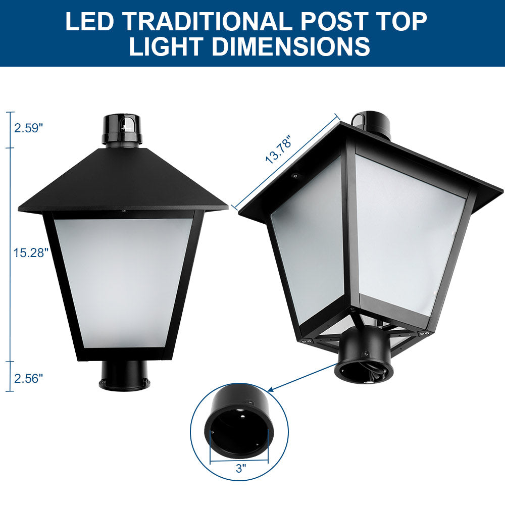 Dimensions of a 120W Konlite LED Lantern Post Top Light