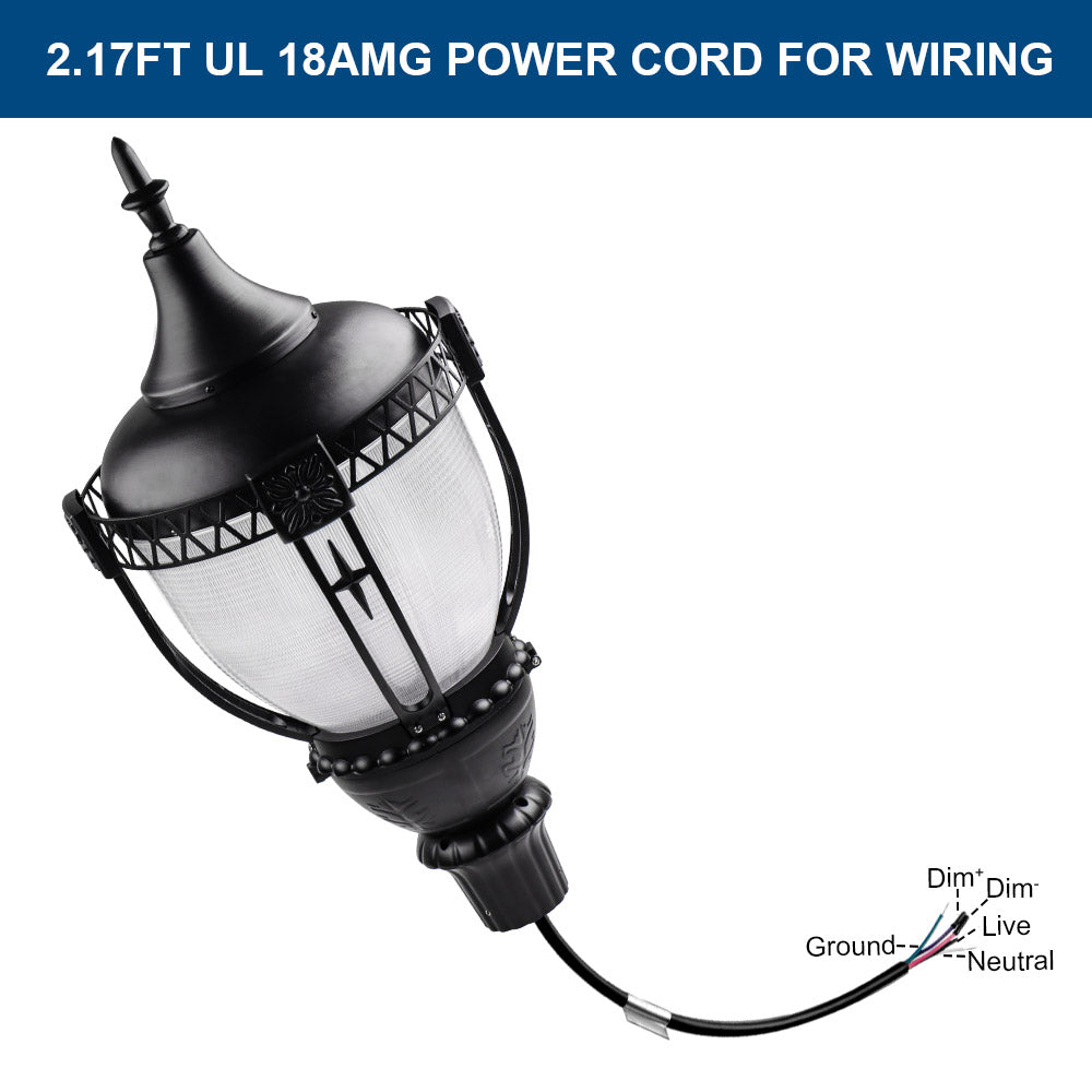 100w KONLITE Acorn LED Post Top Light with Power Cord