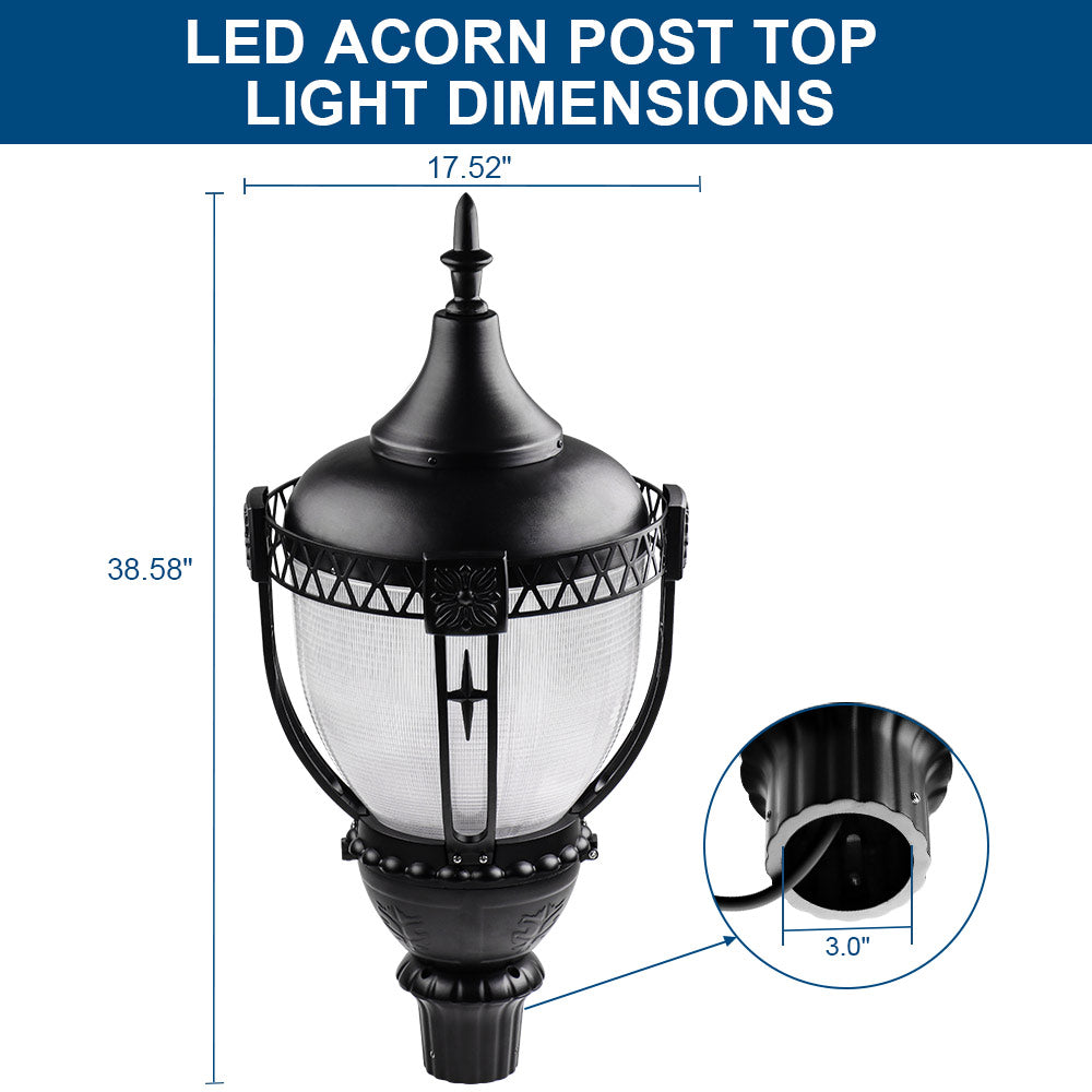 Dimensions of a 100w KONLITE Acorn LED Post Top Light