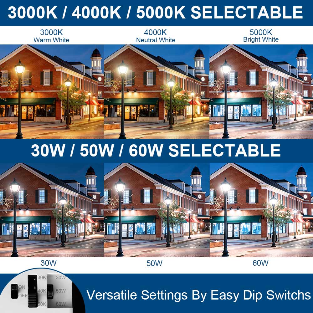 KONLITE Acorn LED Post Top Light - 7,000 lumens - 60W/50W/20W - 5000K/4000K/3000K - 120-277V - 250W Equal - Black Finish
