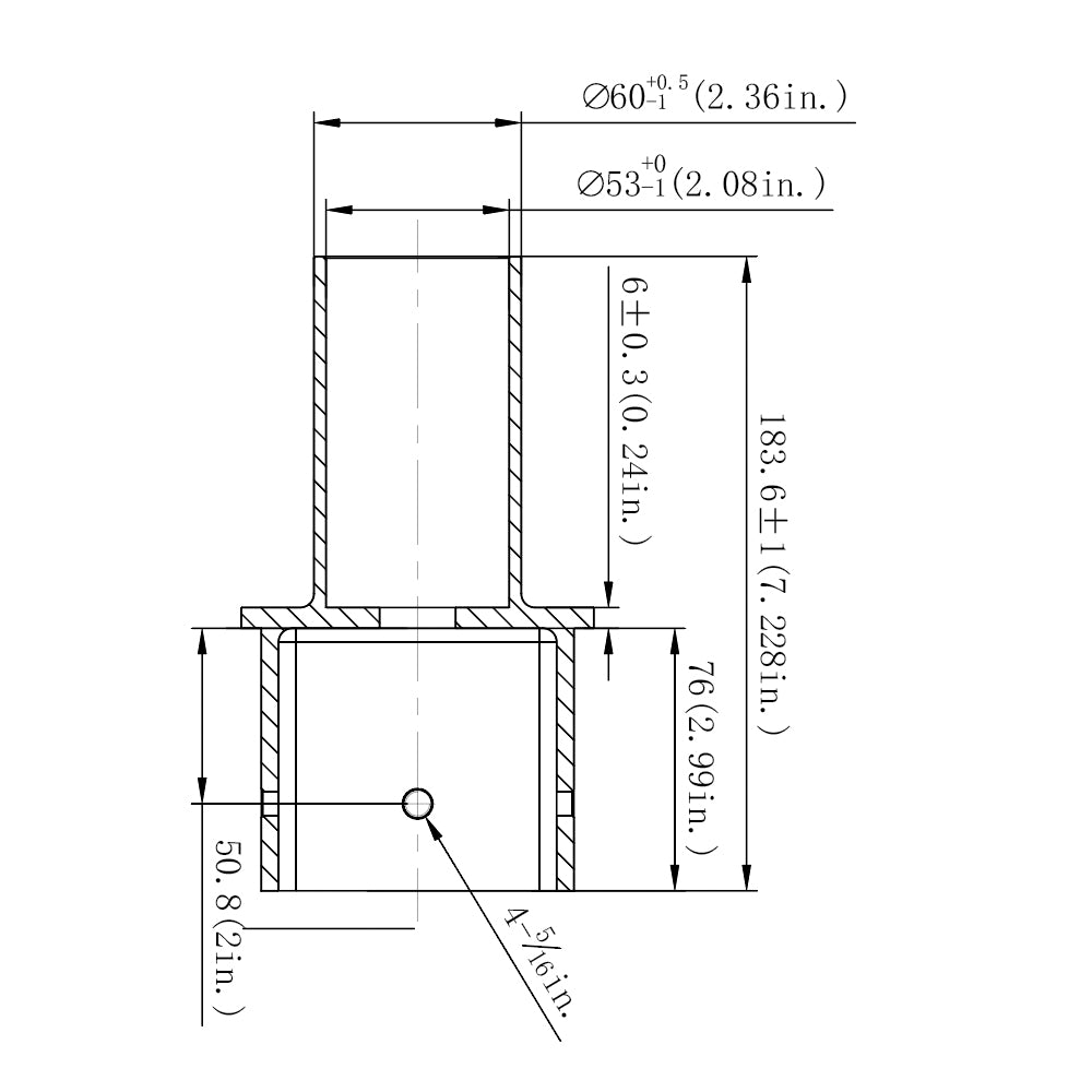 4" Square Pole Mount Tenon Adapter Dimensions