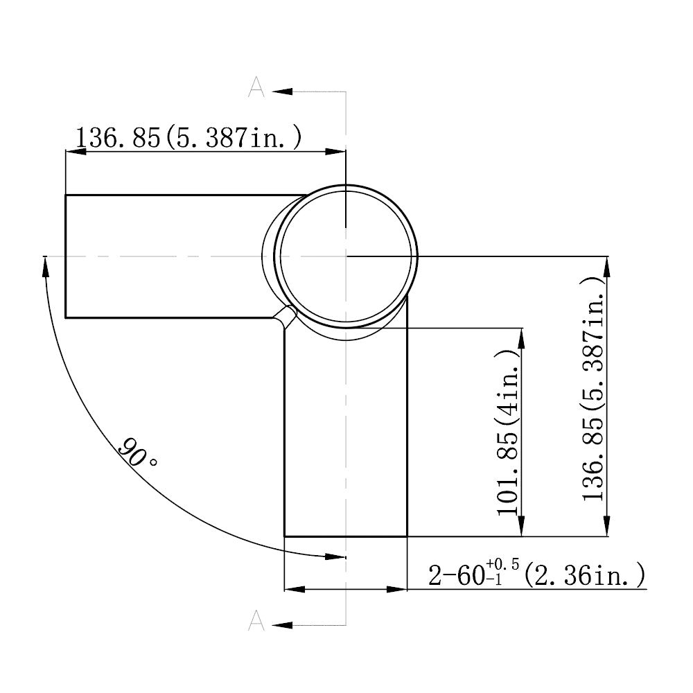 Twin Spoke 90° Tenon Adapter Dimensions