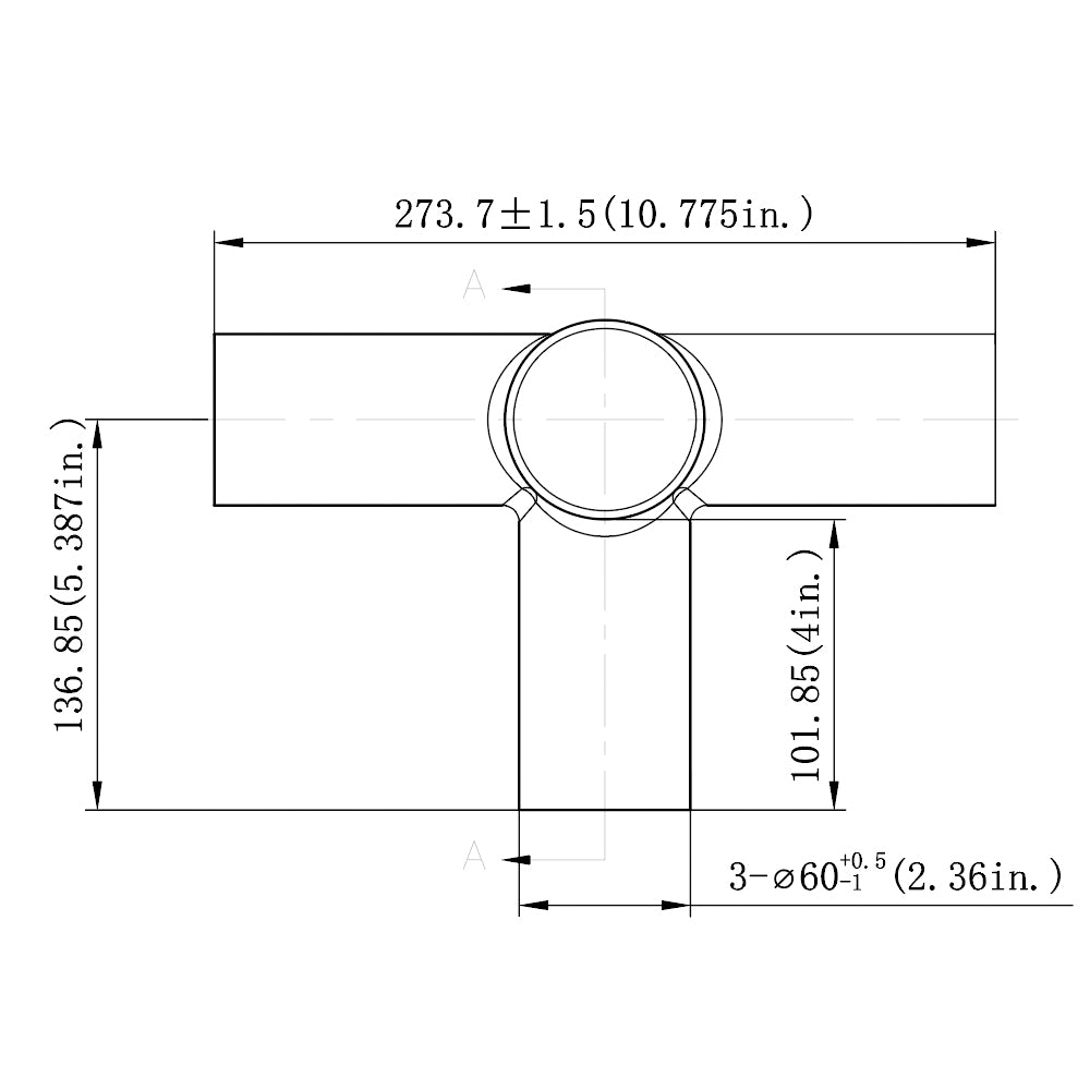 Triple Spoke 90° Tenon Adapter Dimensions