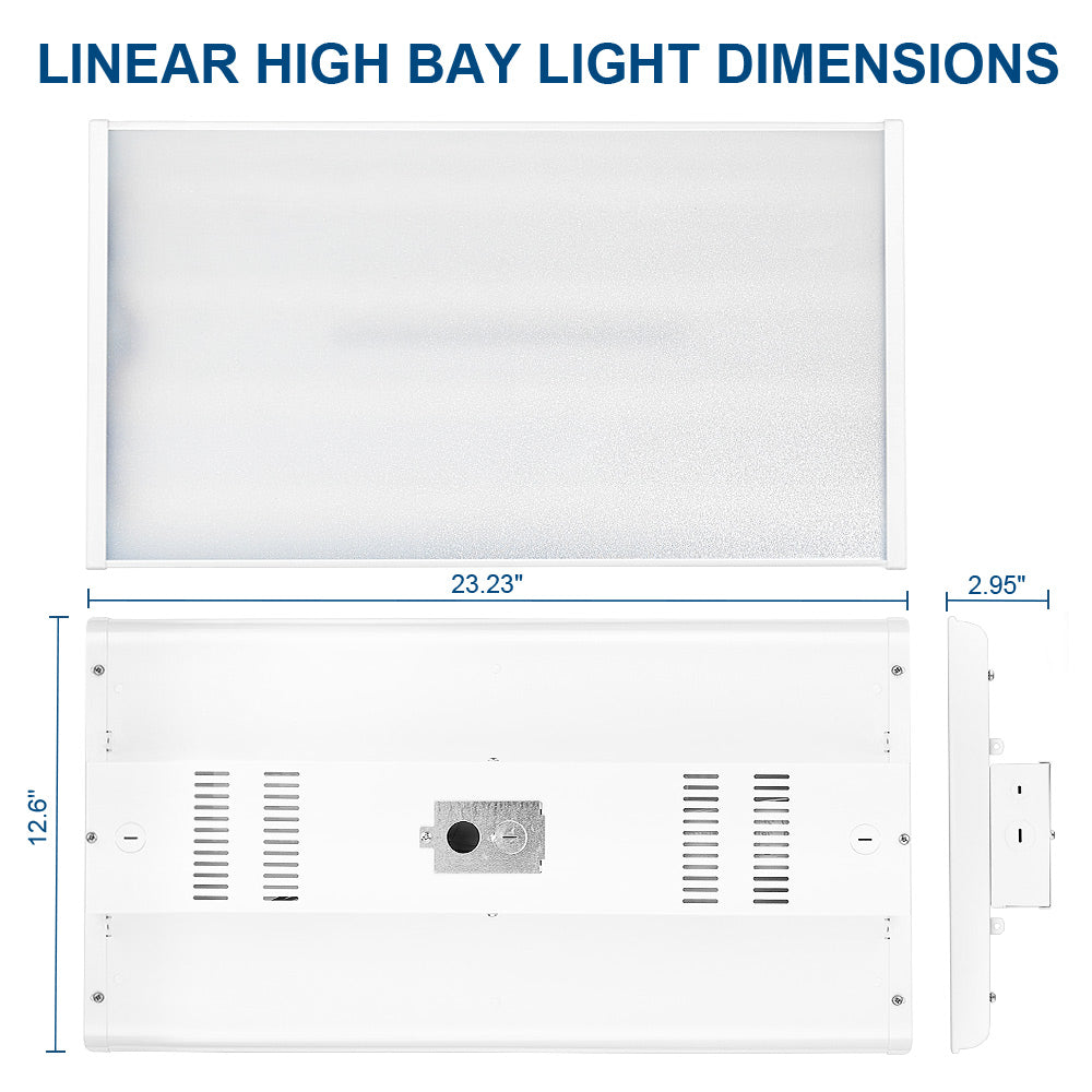 Dimensions of LED Low bay light on a white background