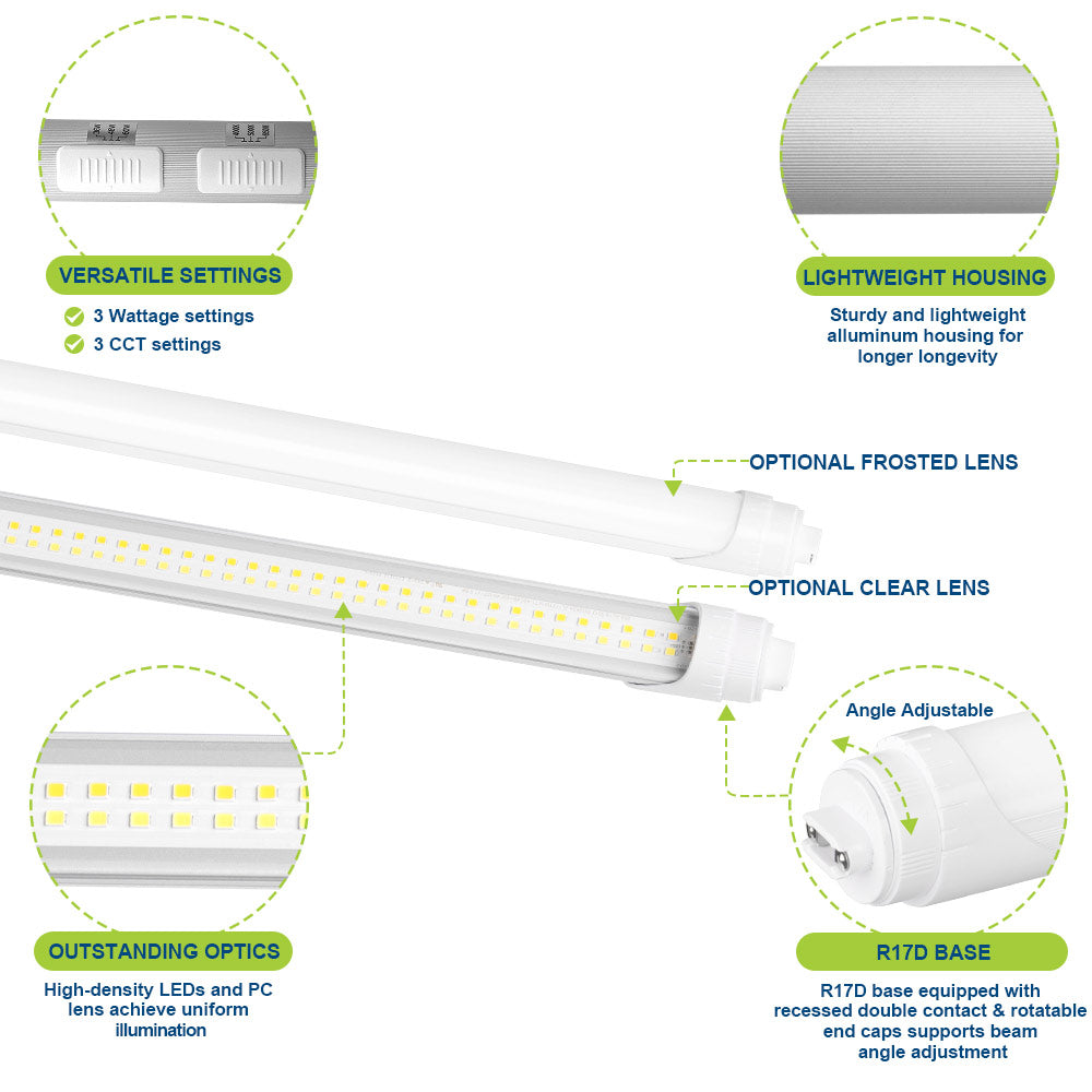 Konlite T8 8ft Ballast Bypass LED Tube Light FA8 or R17D Base - 42W - 120-277V - 6720 lumens - 5000K - 110W Equal - Pack of 10