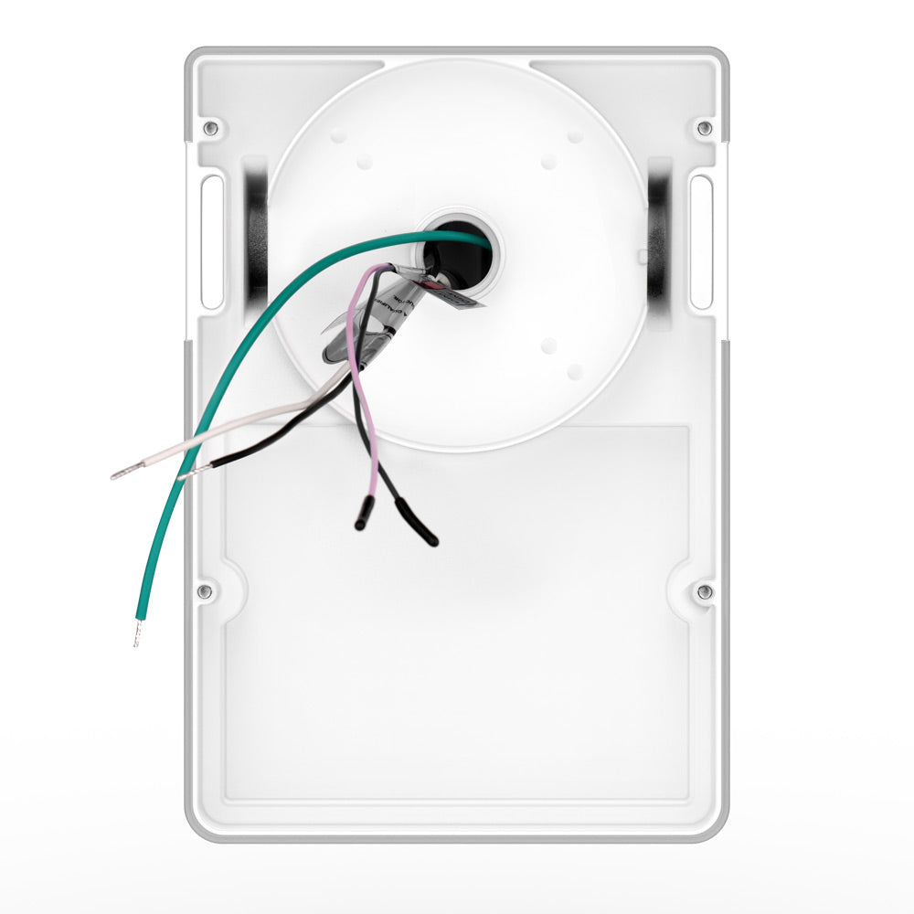 Back view of Konlite WM7 Mini LED Wall Pack White Fixture with wires