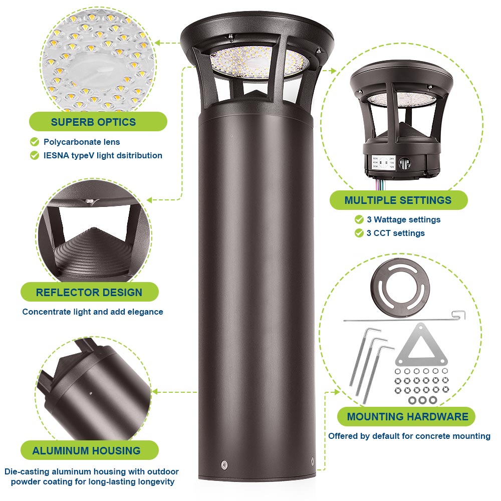 2ft Konlite LED Bollard Light with features highlighted