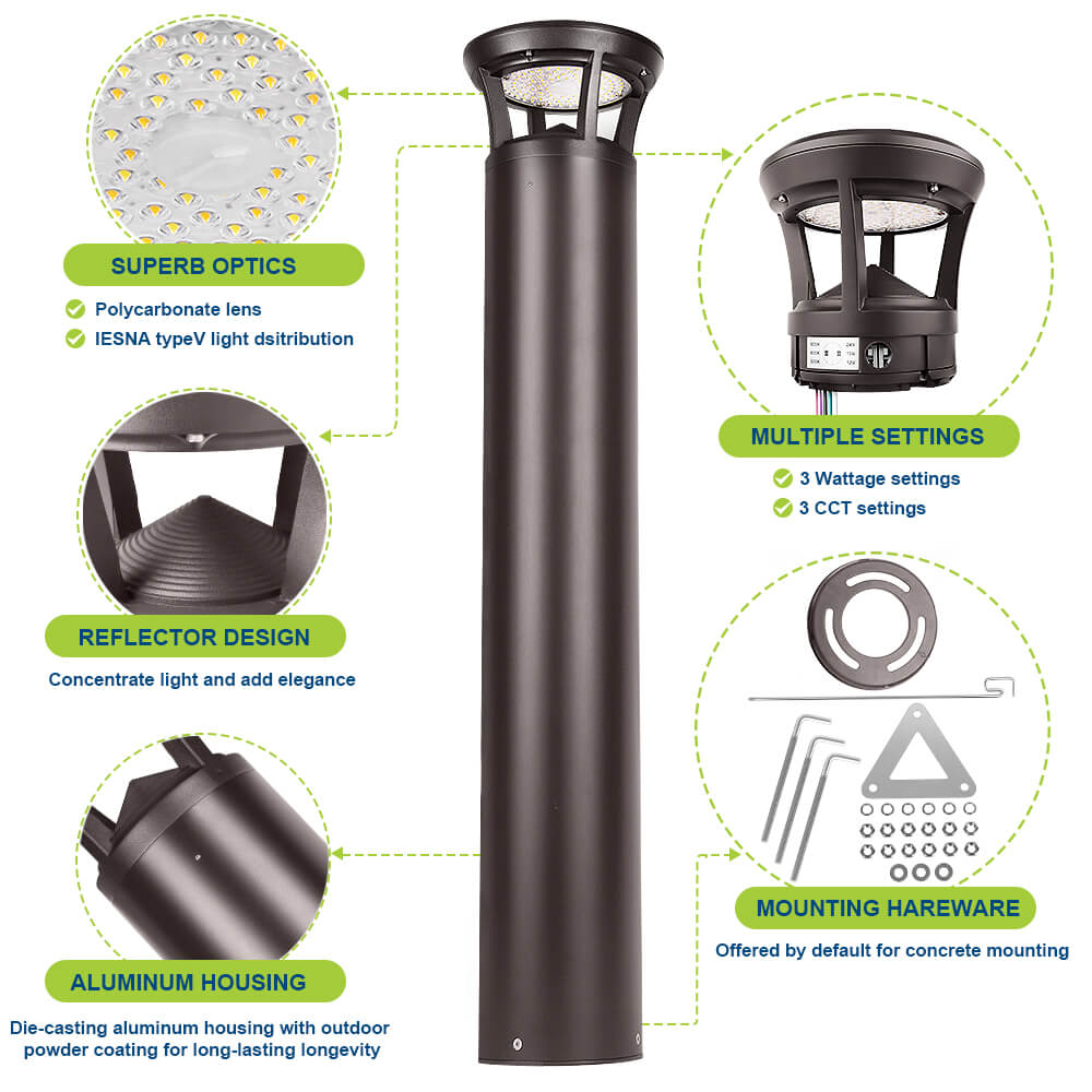 4ft Konlite LED Bollard Light with features highlighted