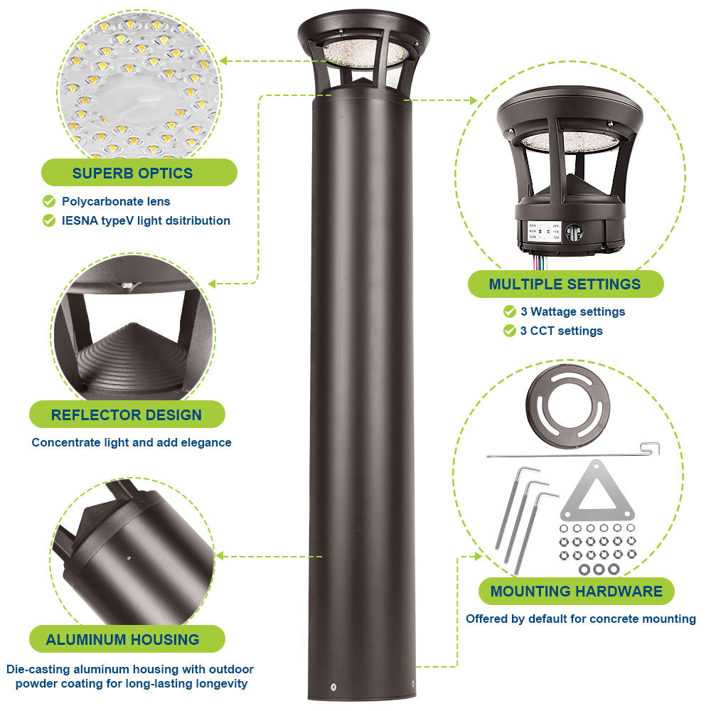 4ft Konlite LED Bollard Light with features highlighted