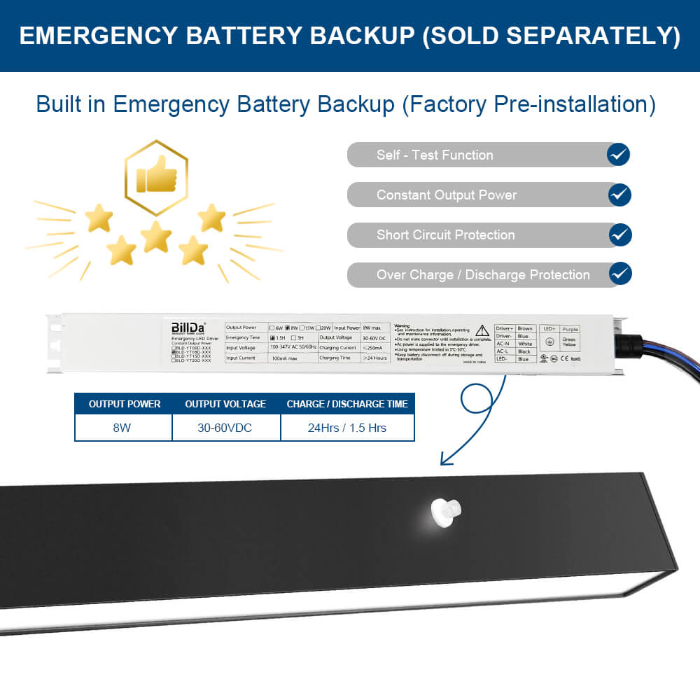 Emergency battery backup for 4 FT Architectural Linear Light LED Linear Fixture
