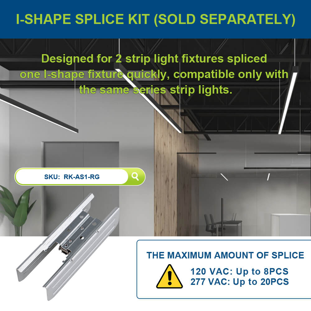 I-shape splice kit for linear suspension light fixtures