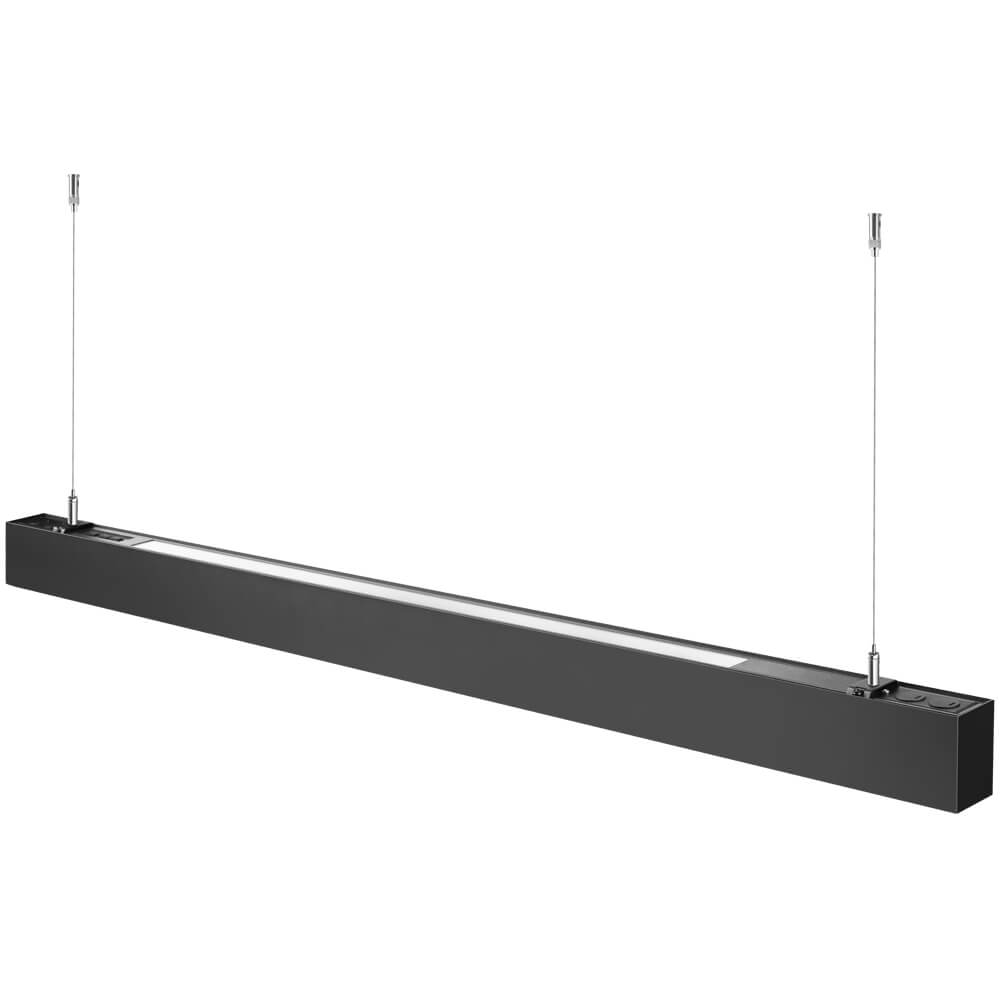 Back view of black 4 FT Architectural Linear Light LED Linear Fixture with hanging chain