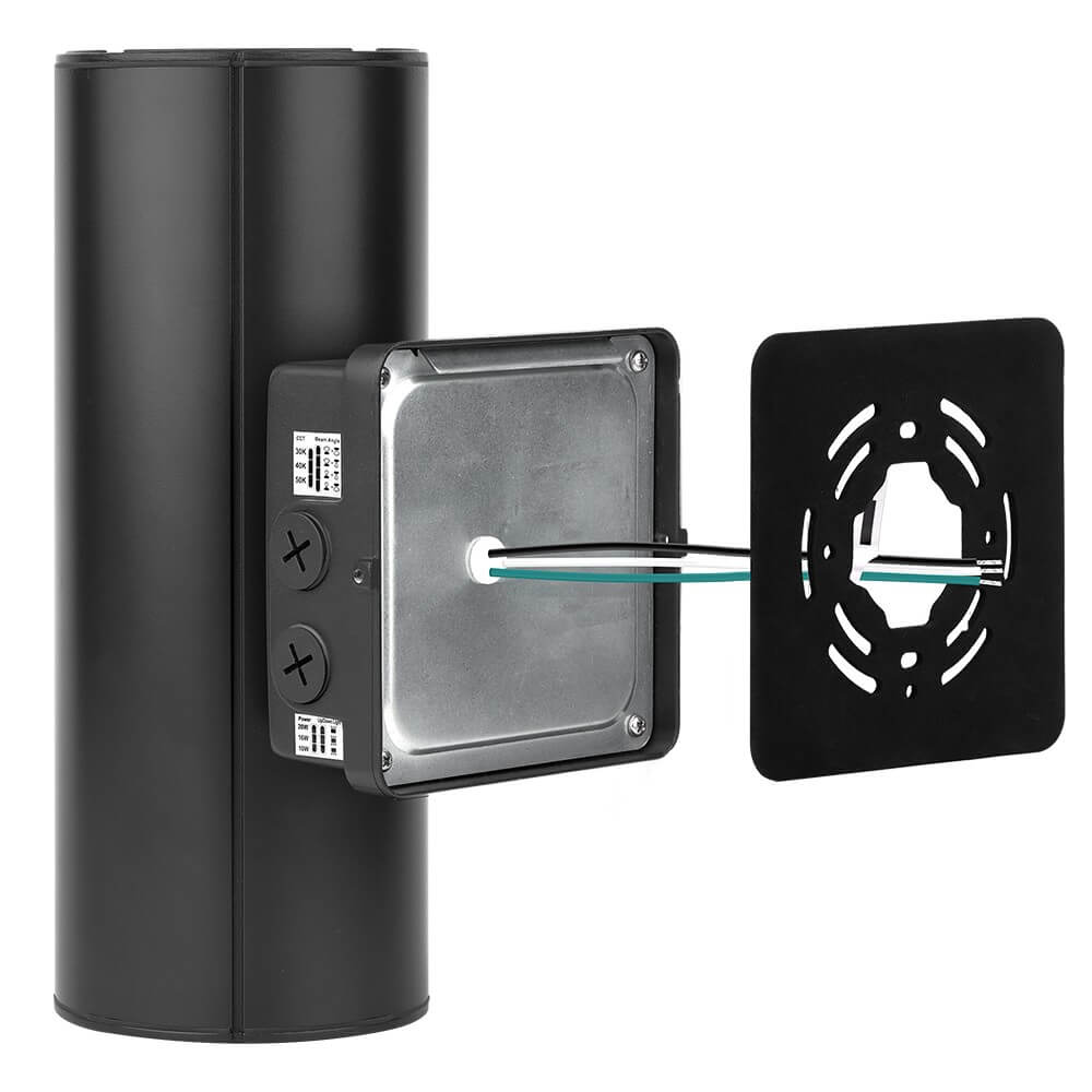 Side view of Konlite LED Cylinder Up and Down Wall Light fixture, Black 20W LED Wall Sconce