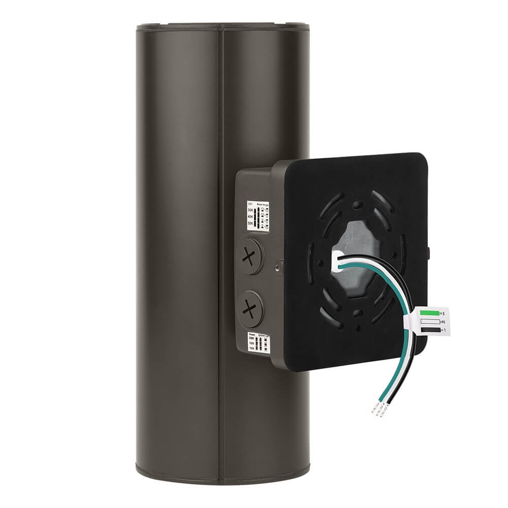 back view of Konlite LED Cylinder Up and Down Wall Light fixture