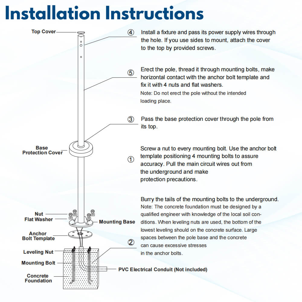 Three black light poles installation instructions