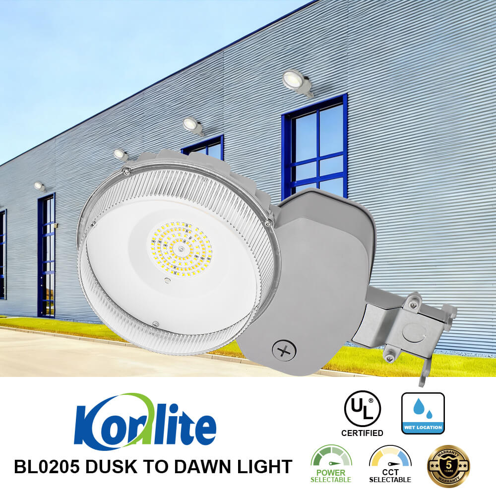 Korlite BL0205 dusk to dawn light fixture with outdoor setting