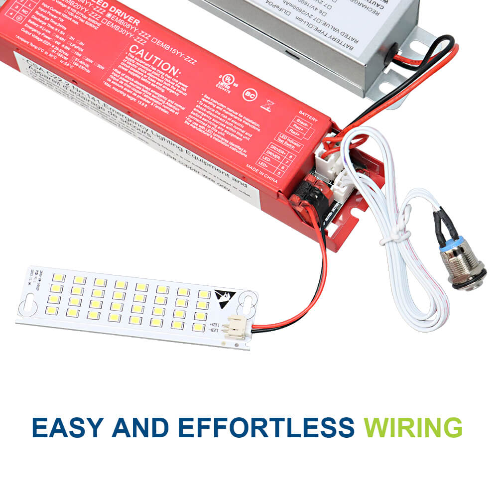 LED driver and LED strip with wiring on a white background