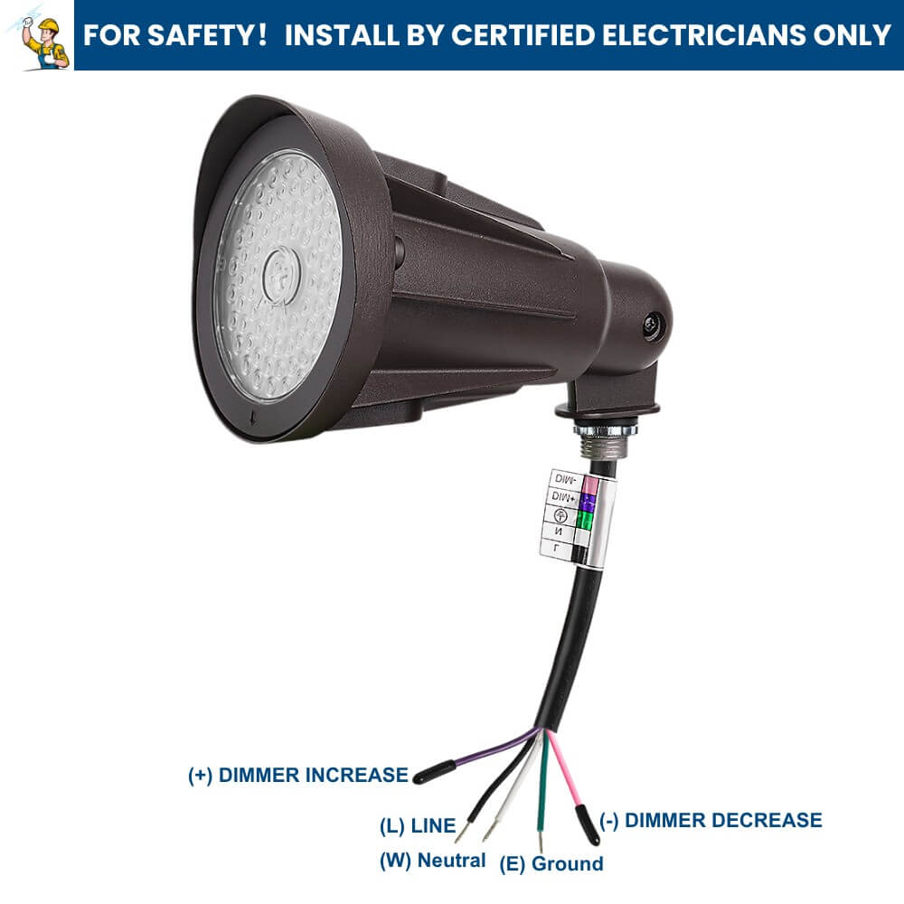 Konlite Outdoor light fixture with wiring diagram, warning text at the top.
