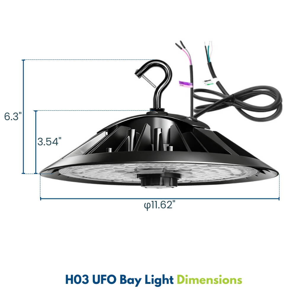 Konlite Round UFO Bay Light Dimensions