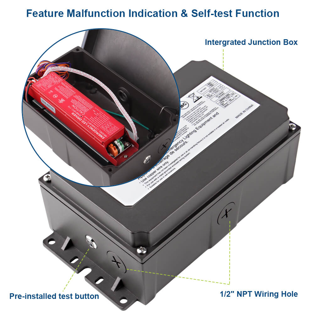 Electrical junction box with features highlighted on a white background