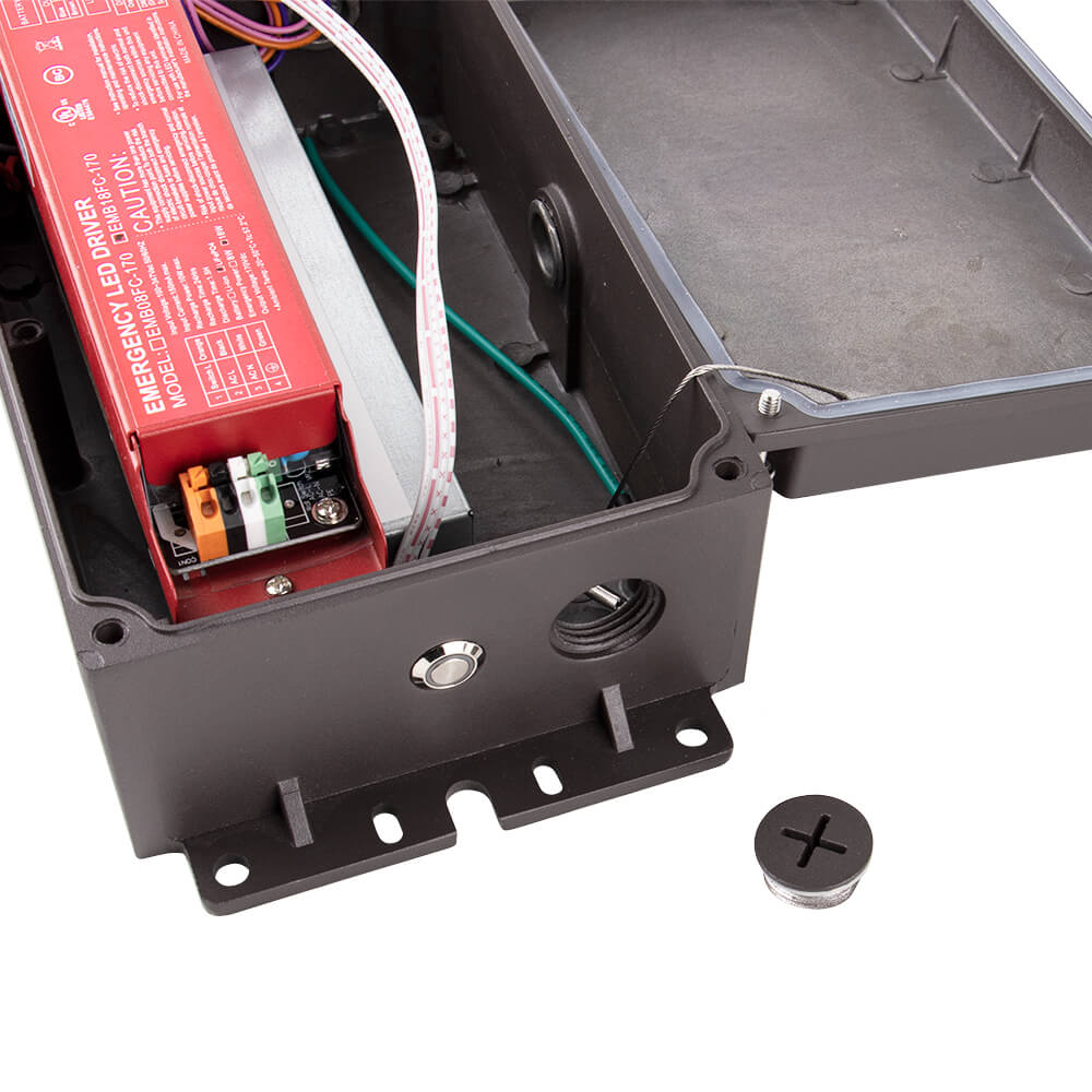Electrical junction box with wiring and components on a white background