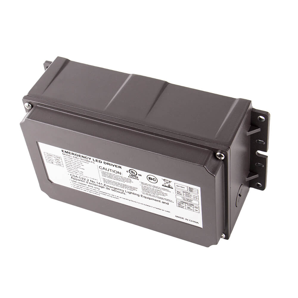 Gray emergency LED driver on a white background