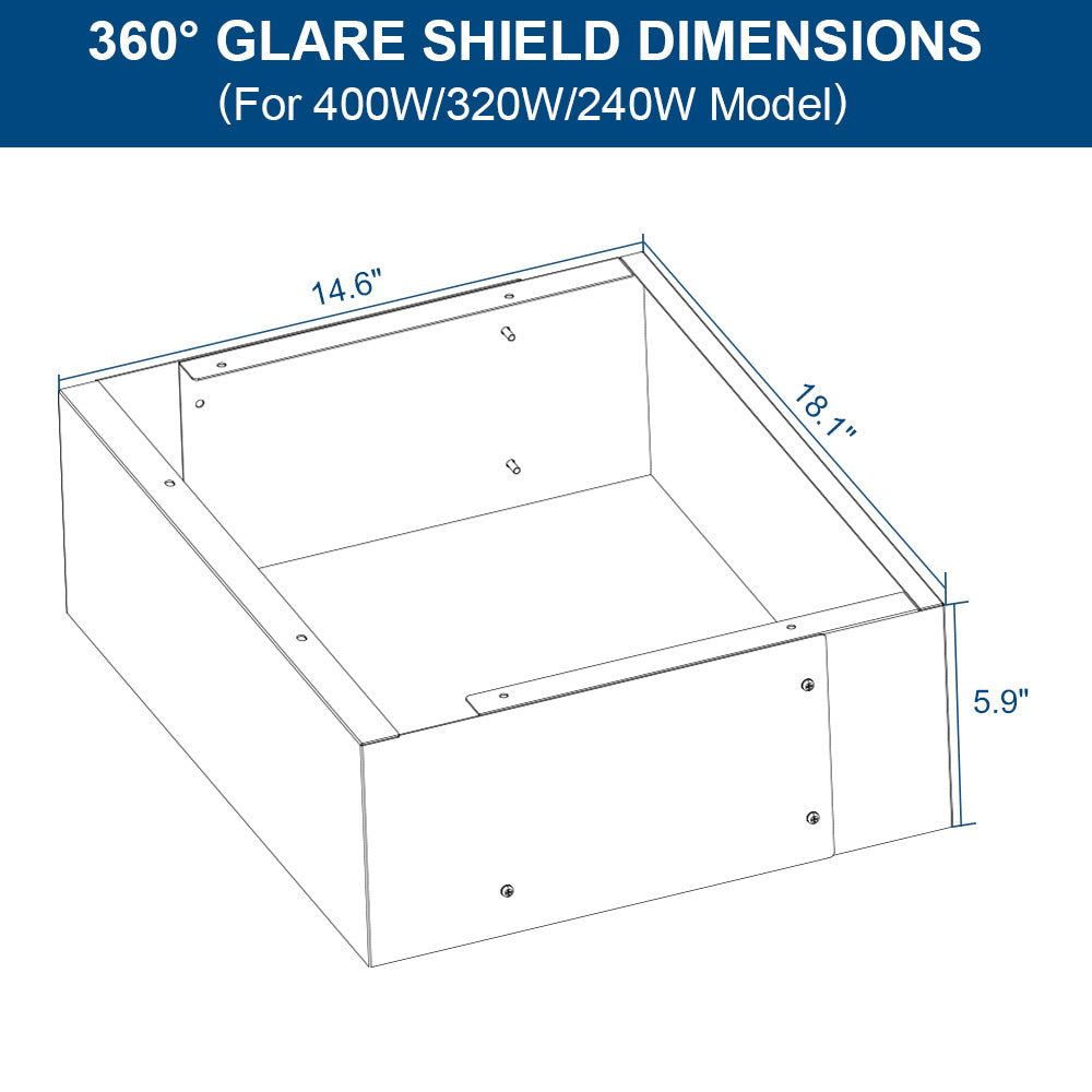 Diagram of 360° Glare Shield for 400W Spica Series LED Sports Lights with labeled dimensions