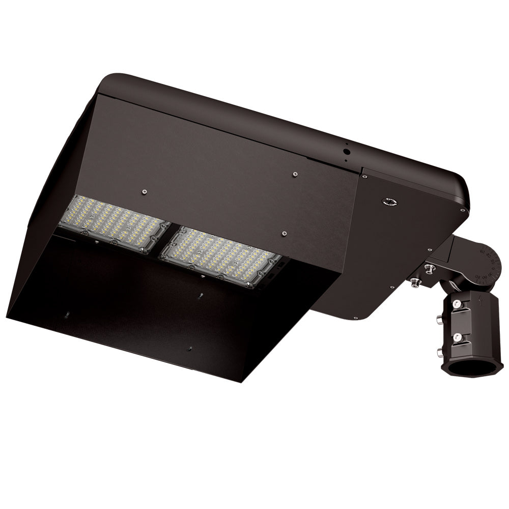 Dark Bronze 360° Glare Shield installed on 400W Spica Series LED Sports Lights
