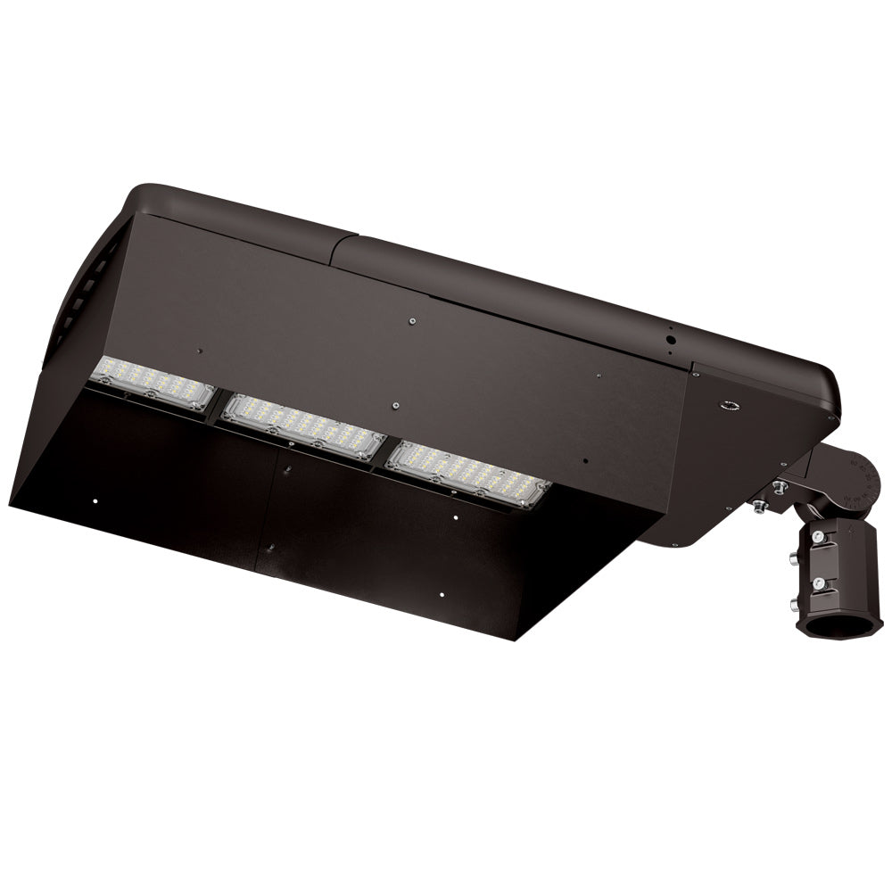 Dark Bronze 360° Glare Shield installed on a 600W Spica Series LED Sports Lights