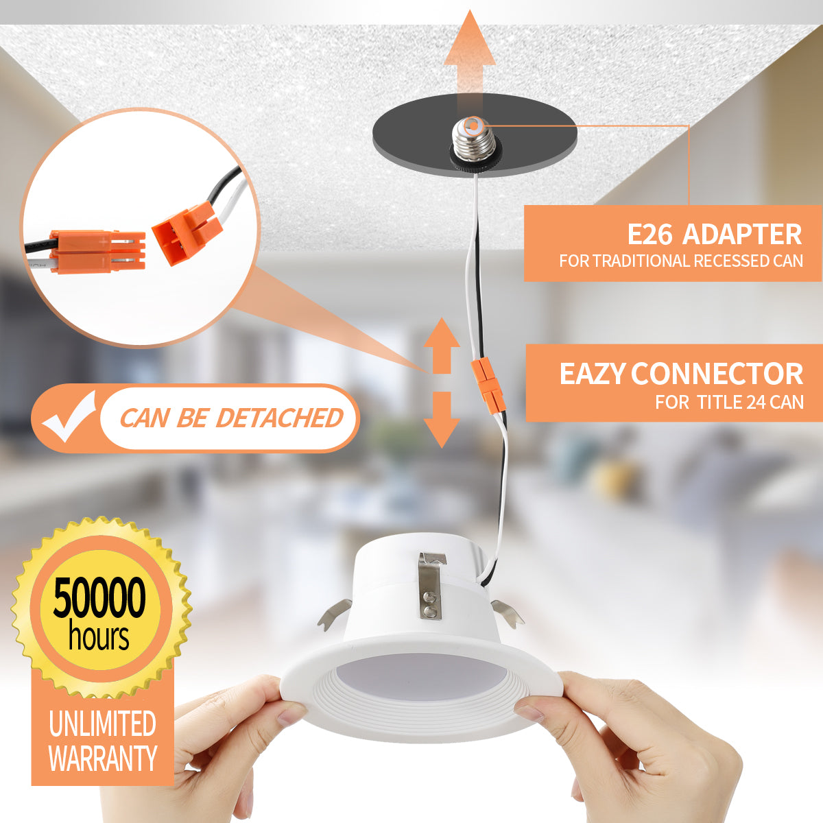 E26 adapter and eazy connector for MW Lighting - LED 4" Downlight