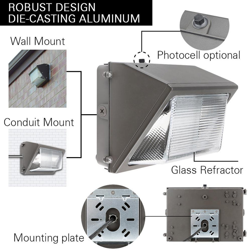 Konlite LED Wall Pack Light With Photocell - 80W details