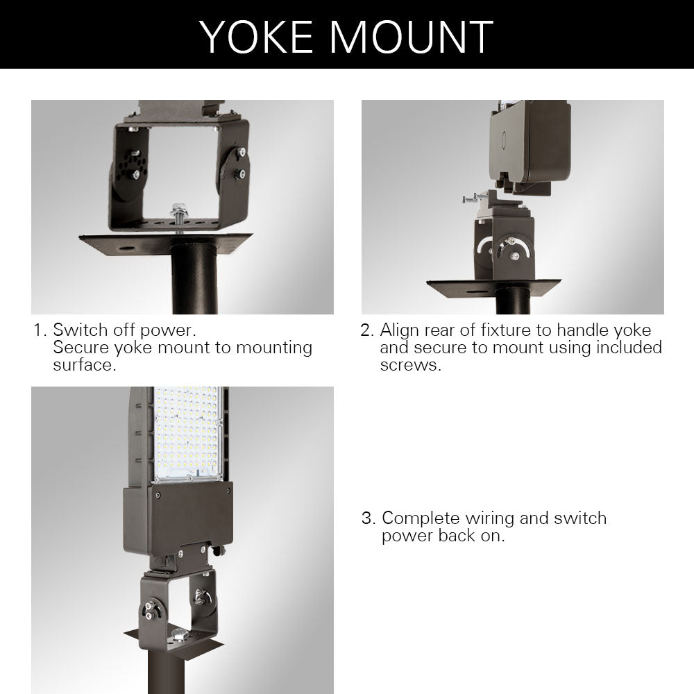 LED area and flood light trunnion and yoke mount installations guides