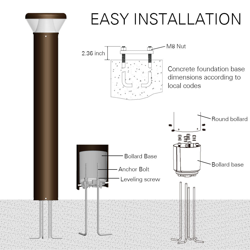 Konlite LED Bollard Light installation guides