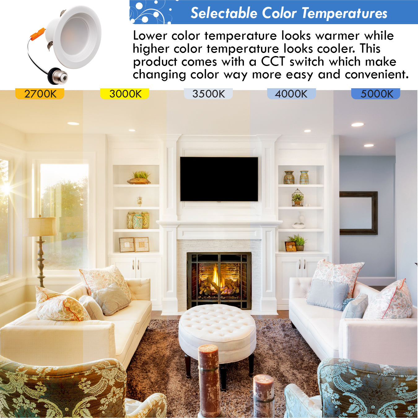 LED 4" LED Recessed Downlight Retrofit color temperatures