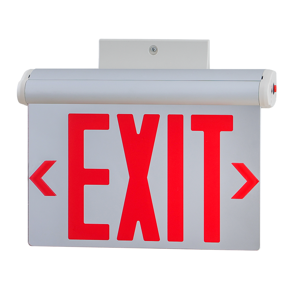 LED edge-lit exit sign red letter top front wall mount
