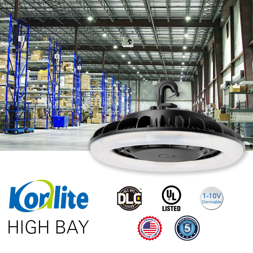 Konlite Round UFO Highbay -180W - 24500 Lumens - 5000K Daylight White - Frost Diffuser - 600W Equal -120-277V