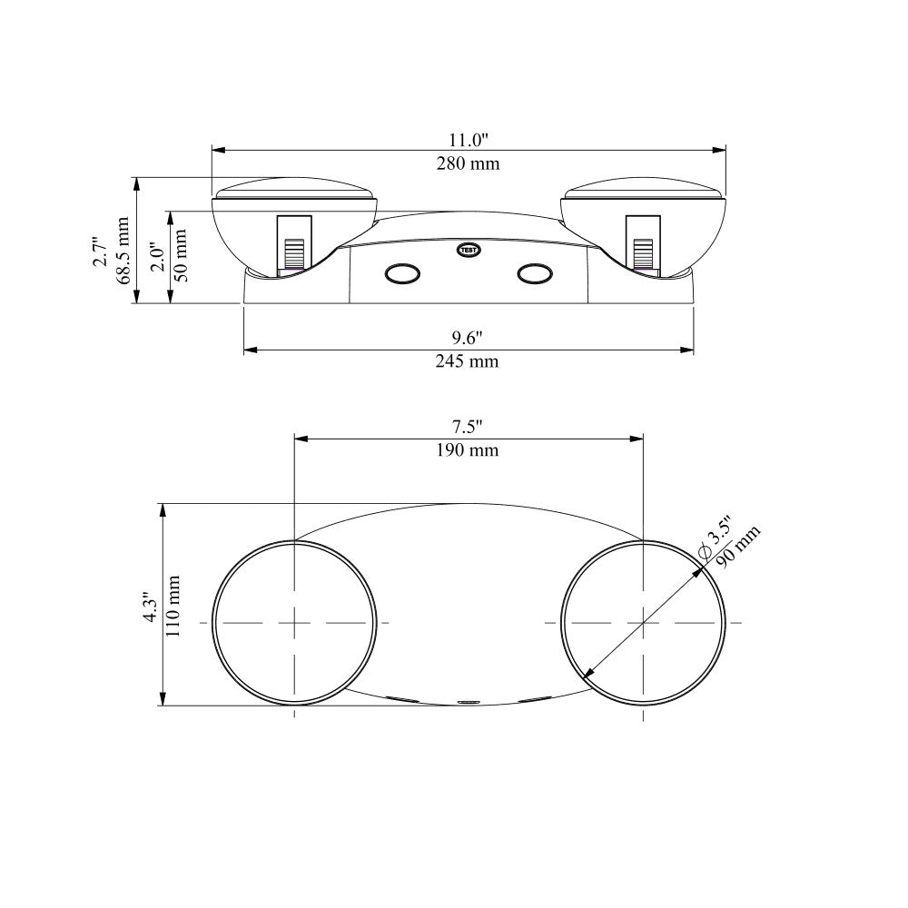 led emergency light dual head round shape dimensions
