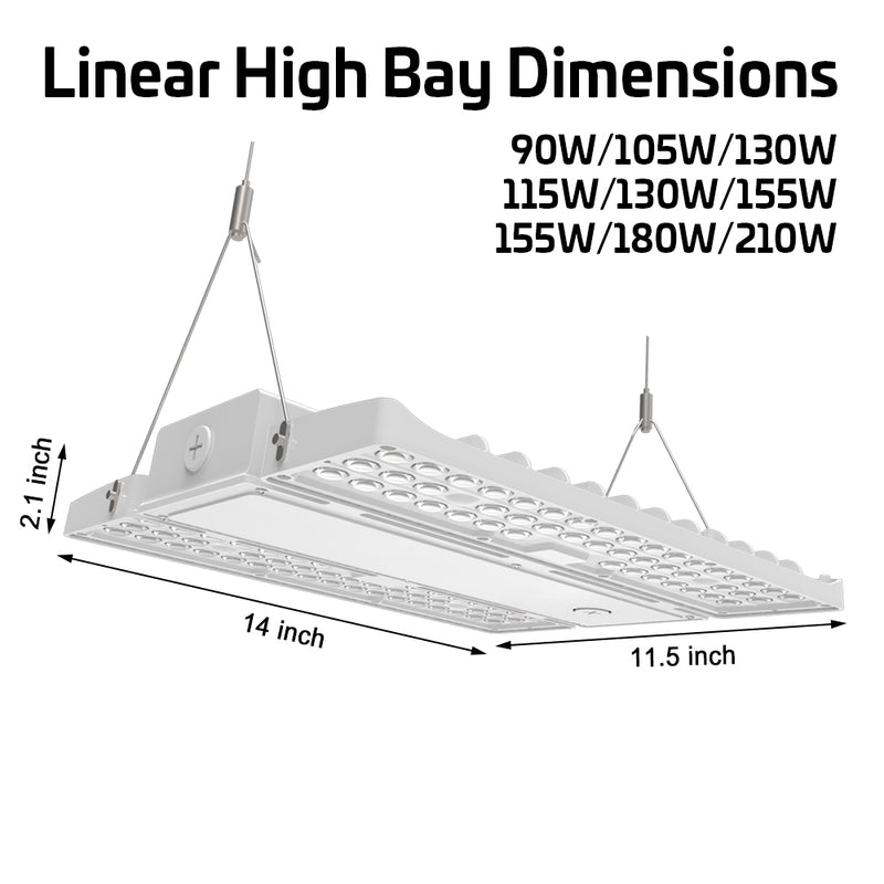 Dimensions of pavo series led linear high bay and wattage