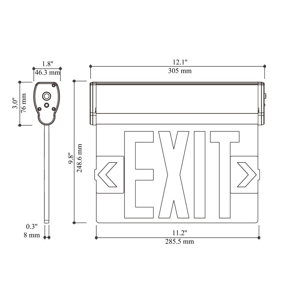 Dimension of LED EXIT Sign