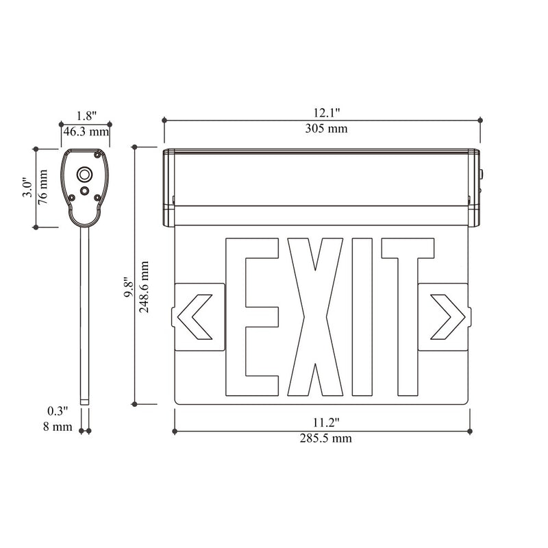 Konlite LED Edge-Lit Exit Sign - Red Letter - Single Face - 2.5W - 120-277V