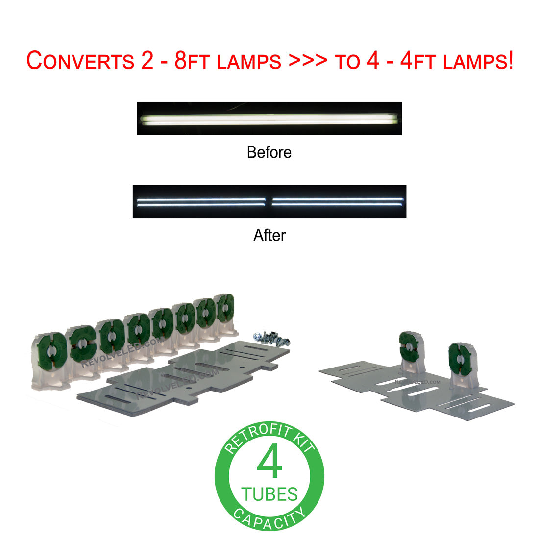 Techbrite LED Retrofit Kit Converts 2 Lamp 8Ft Fluorescent Strip Light Into 4 4ft LED Tubes