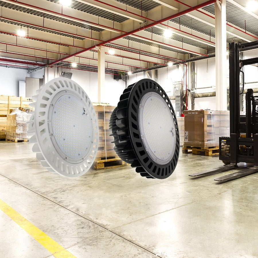Black and white KONLITE HIGHBAY in a warehouse