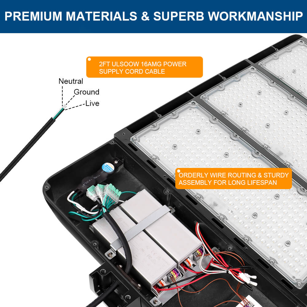 Konlite Spica 600W Black LED Sports Light wiring details