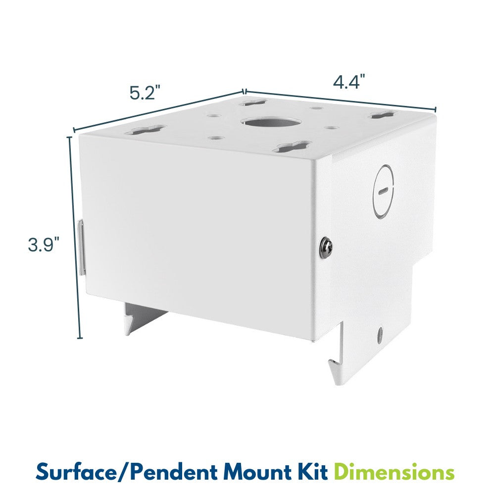 White surface/pendant mount kit with dimensions labeled on a white background