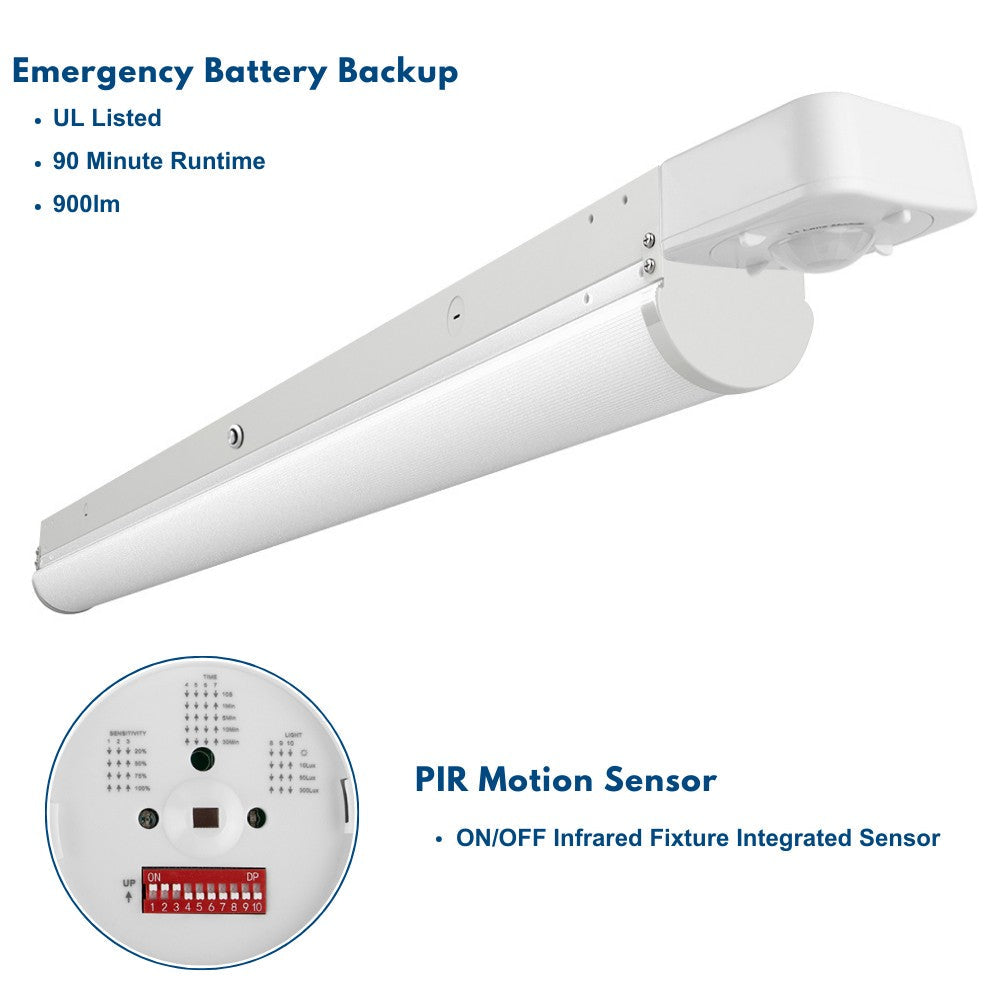4ft Linear LED Strip Fixture with Motion Sensor and EBB