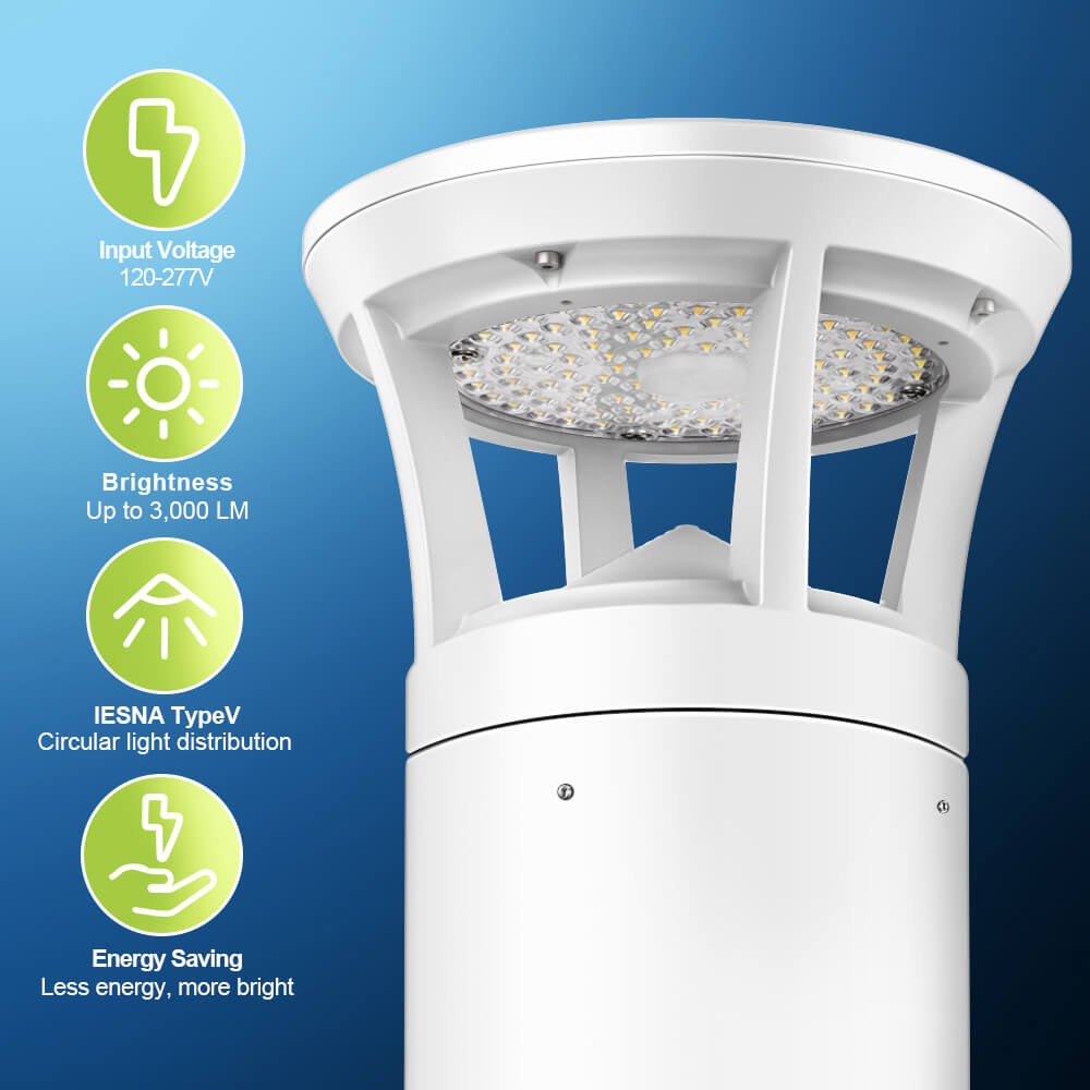 LED Bollard light with energy-saving features on a blue background